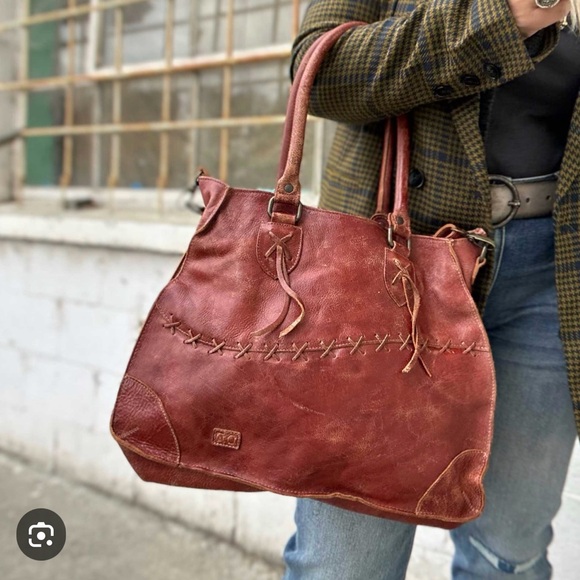 Bed Stu Bruna Stitched Tanned Leather Satchel Bag - Picture 7 of 8